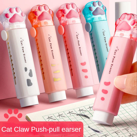 1Pcs Kawaii Push-pull Design Cat Paw Rubber Erasers Student Correction Tool Kids School Office Supplies Gift Creative Stationery