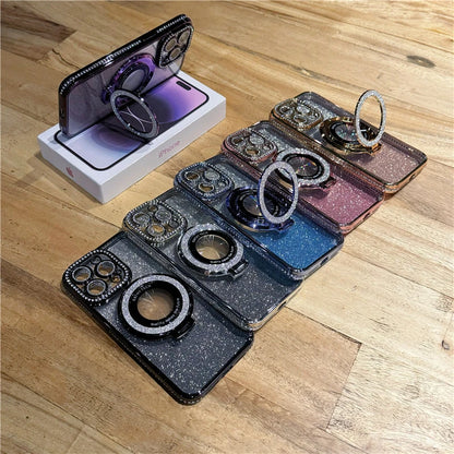 Luxury Plating Flash Glitter Magsafe Magnetic Holder Phone Case For iPhone 11 12 13 14 Pro Max Bumper Protector On 15 Plus Cover