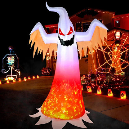 240cm Halloween Inflatable Ghost with Rotating Flame Light Horror Halloween Decoration Home Outdoor Yard Big Glowing Ghost Prop