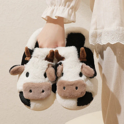 Cartoon Cow Plush Slippers - Cozy Indoor Slides