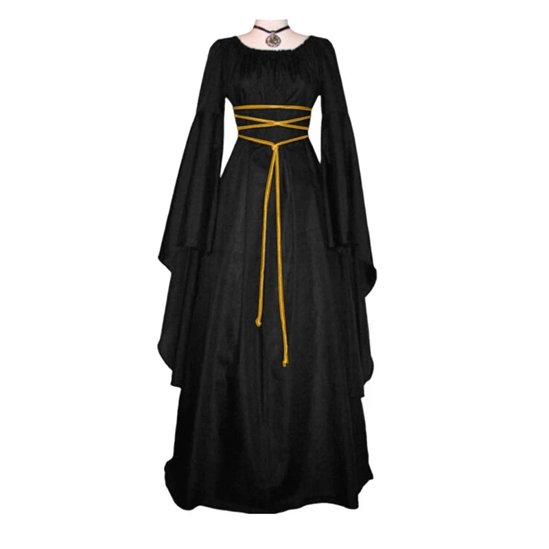 Medieval Retro Gothic Maxi Dress for Women Gown Black Halloween Carnival Larp Dresses for Women Medieval Cosplay Costume 2023