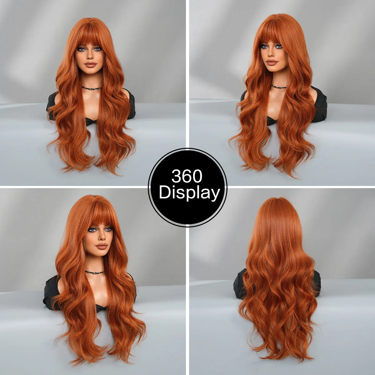 New Orange Wigs Bangs Long curly hair straight bangs Synthetic fiber high-temperature silk mechanism wig Dark Orange Wigs