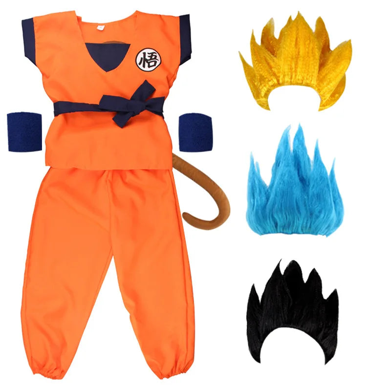 Kids Anime Z Son Goku Cosplay Costume Boy Carnival Party Suit Goku Sun Fancy Dress Vest Belt Wrister Children Halloween Dress Up