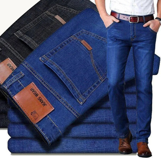 2024 NEW Men's Fashion Business Jeans Classic Style Casual Stretch Slim Jean Pants Male Brand Denim Trousers Black Blue