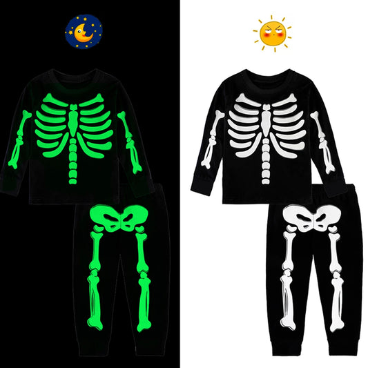 Kids Skeleton Costume Boys Girls Skull Glowing in the Dark Clothes Sets Child Halloween Party Costumes Novetly Cosplay  Outfit