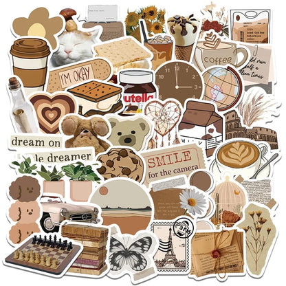 Vintage Brown Aesthetic Stickers Set - 10/30/60PCS