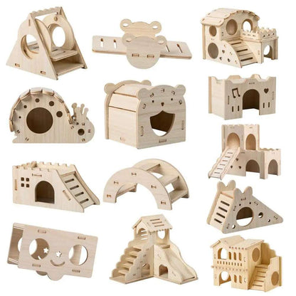 Hamster House Guinea Toy Wood Hideout Wooden Cabin Maze Cage Hidepets Toys Animal Place Hiding Platform Decor Enrichment