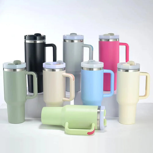 New 866ML Tumbler with Handle Lid Straw 40oz Stainless Steel Water Bottle Vacuum Thermos Cup Travel Car Coffee Mug