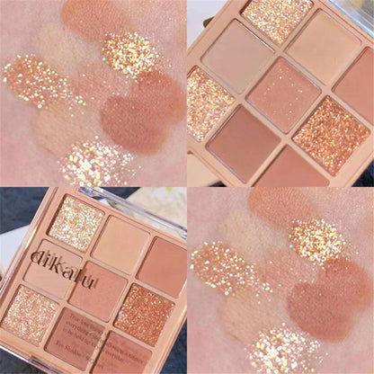 9 Colors Nude Matte  Palette Shimmer and Shine Eyeshadow Palette Matte Glitter Eyeshadow Palette Shiny Eye Shadow Eye Pigments