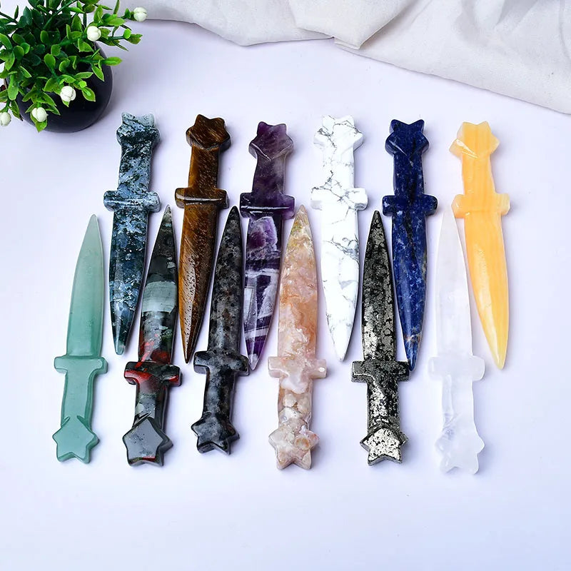 Natural Stone Katana Knife Carving Magnet Decor