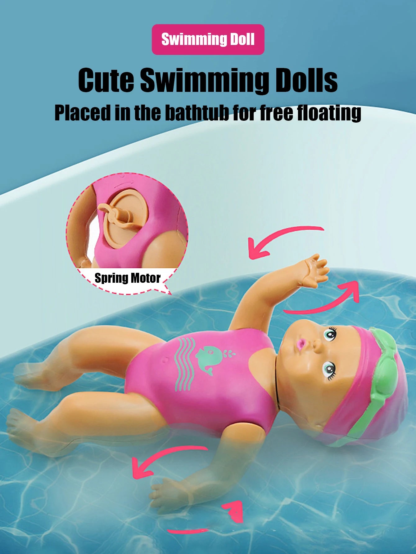 1pcs 6 Inch Mini Swimming Doll Kids Bathroom Bath Toy Baby Bathtub Toy on chain automatic Swimming Little Doll