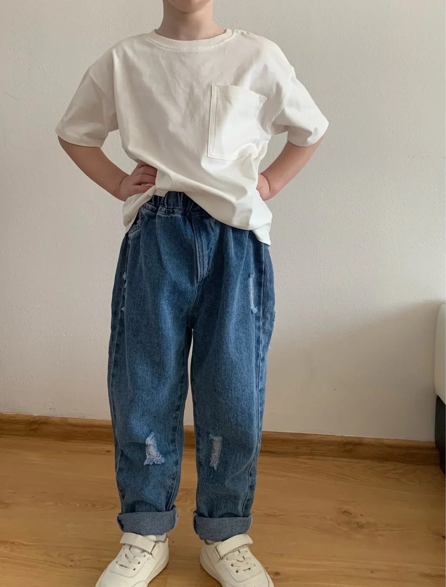 New Boys long Pants Jeans Loose-fit Casual Holes For Small And Boys' Cool Casual Pants 0-6 Year Old Children's Clothing