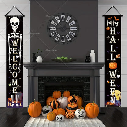 Halloween Hanging Door Curtain Banner Pumpkin Ghost Happy Halloween Decorations For Home Trick Or Treat Horror Party Supplies