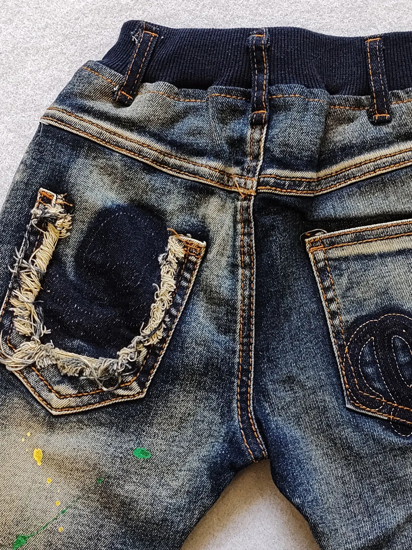 5062 3-5 YEARS Broken Bag Skull kids jeans soft denim trousers children's  pants navy blue spring autumn  boys girls unisex