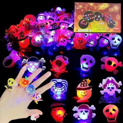 2024 Halloween LED Glow Ring Creative Ghost Skeleton Glow in the Dark Finger Ring Toy Lights Christmas Jewelry Party Gifts