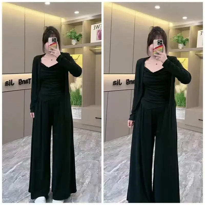 Plus Size New Fashionable Plus-size Slimming Tank Cardigan Casual Pants Set Simple Irregular Design Loose Fit Clothing For Women