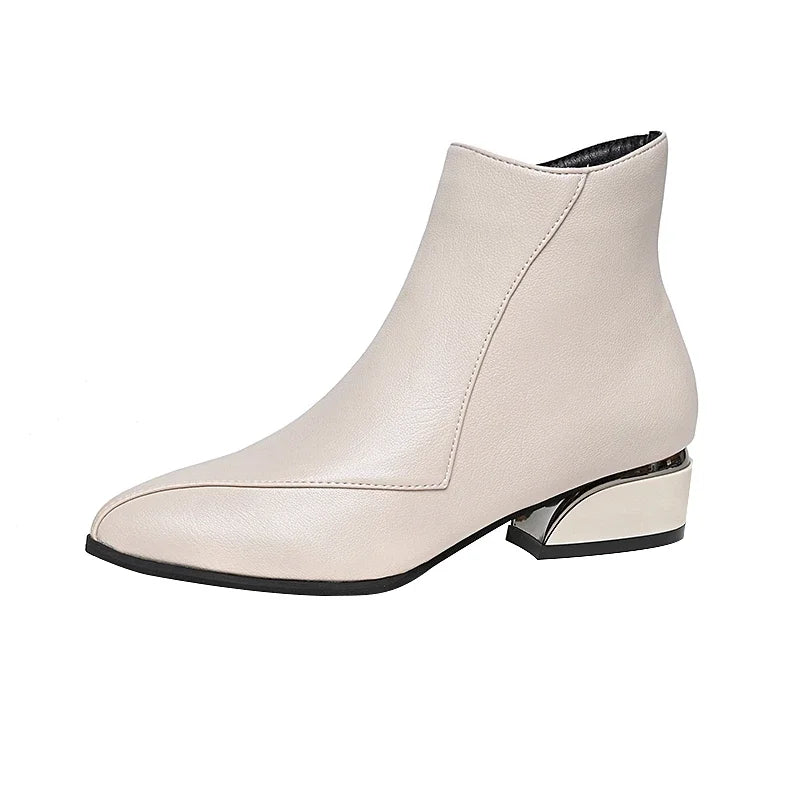 Chic British Style Thick Heeled Boots for Women