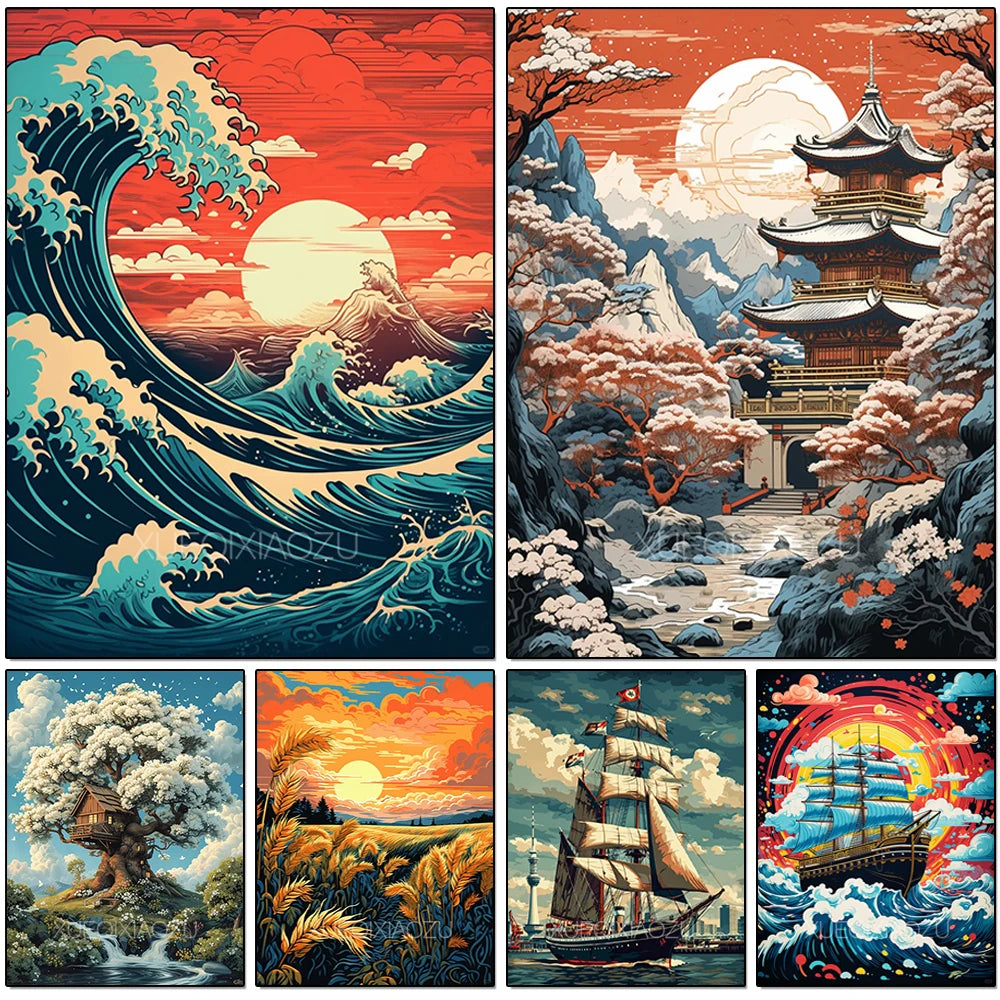 Diamond Painting Waves Sailboat Art - Sunset Full Set