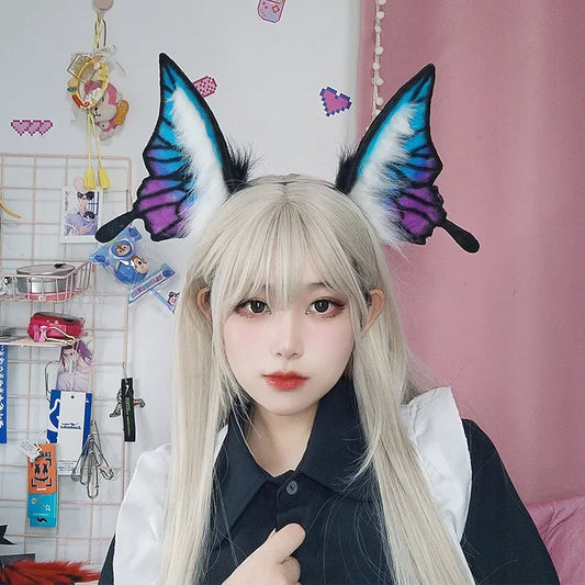 fluffy, Lolita,Cosplay butterfly wing simulation, hair loops, plush ears, hair accessories, furry, party, anime