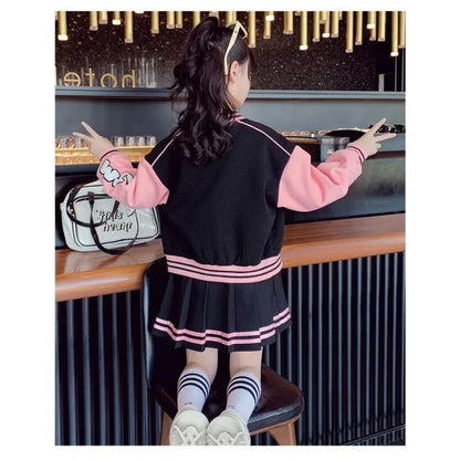 Spring and Autumn Baby Girl Clothes Sportswear Baseball Uniform Jacket Pleated Skirt Children's Two-Piece Set