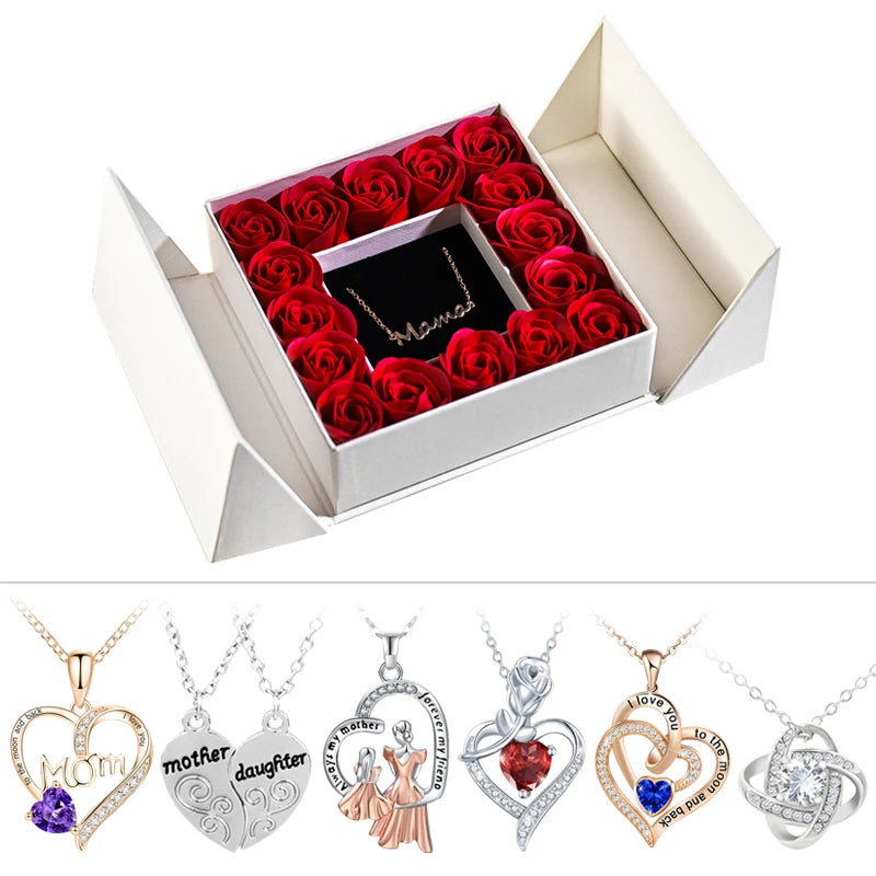 Eternal Rose Pendant Necklace Gift Box for Women