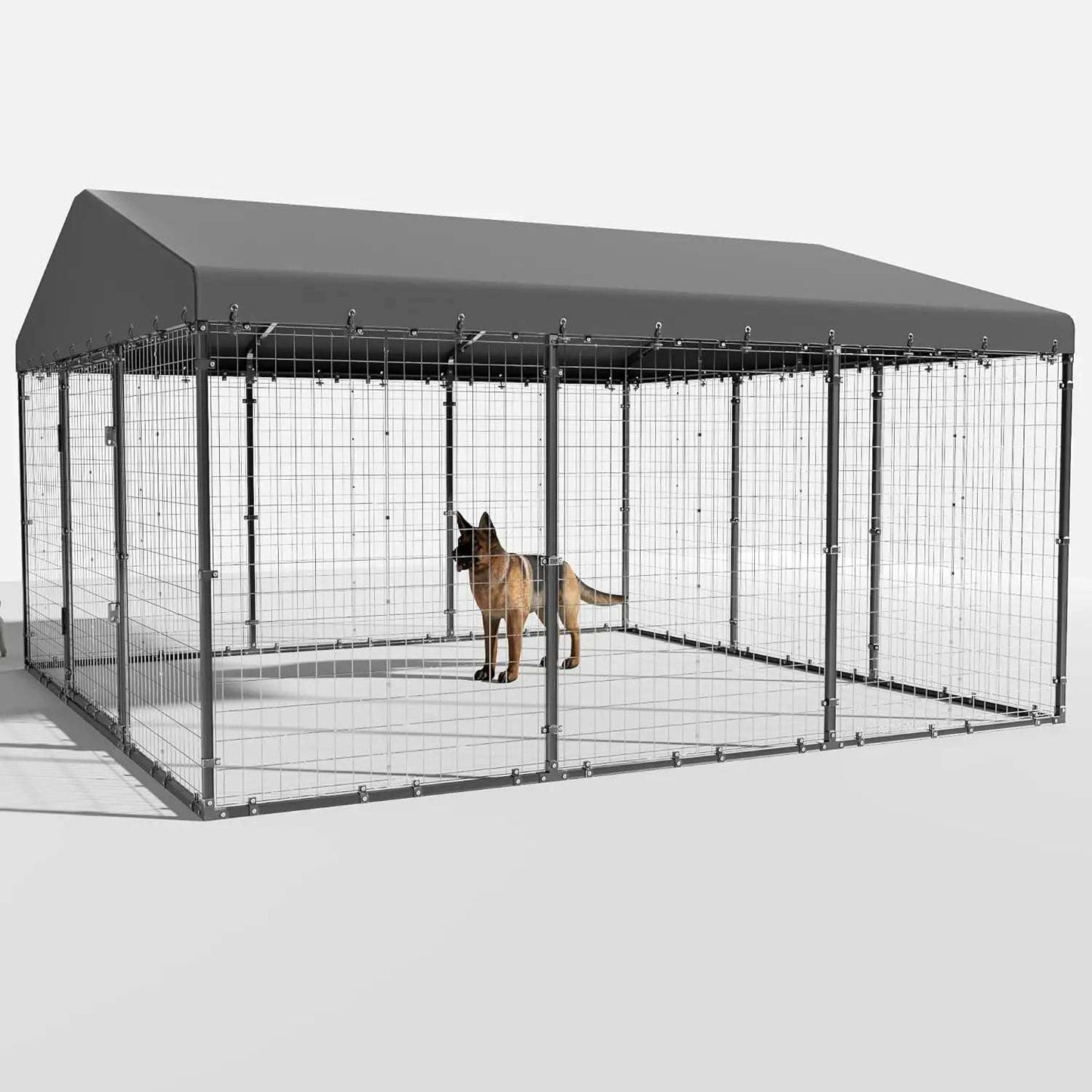 Large Outdoor Dog Kennel,W 118" x D 118" x H 70" Heavy Duty Dog Cage with RoofDog Playpen Galvanized Steel Dog Fence with Double