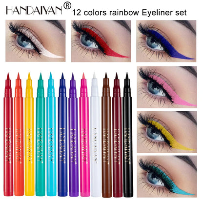 HANDAIYAN 12-Piece Set Matte Colored Eyeliner Pens - Quick-Drying, Non-Smudging Liquid Eyeliner Pens