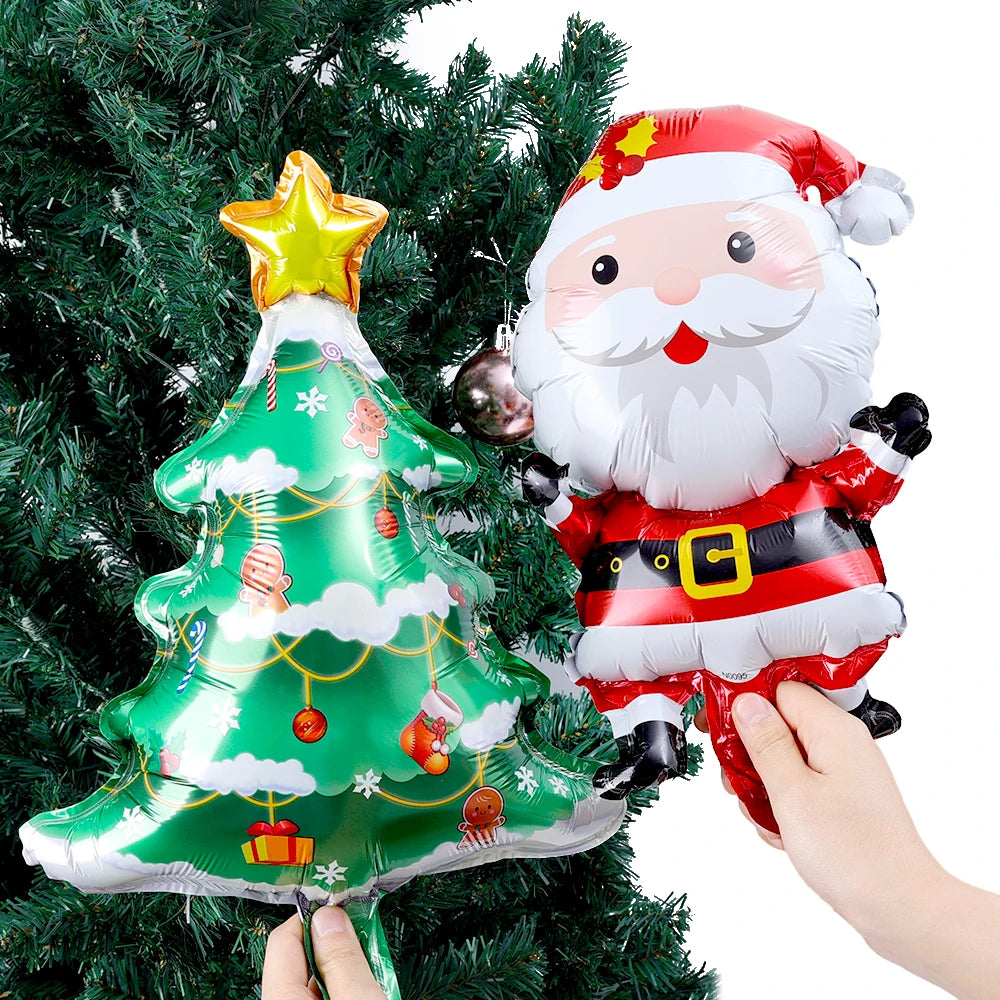 Christmas Foil Balloons Xmas Red Green Xmas Tree Santa Claus Balloon Stick Children Birthday Party Holiday Decoration Background