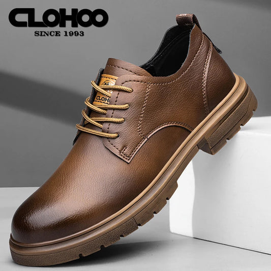 CLOHOC Two Layer Cowhide Casual Lace-Up Shoes for Men