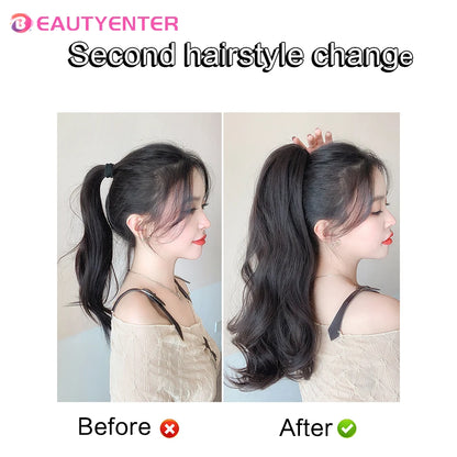 BEAUTYENTER Synthetic Long Curly Hair Band With Grab Clip Ponytail Wig Curly Hair False Ponytail Fluffy Hair Can Be Braided