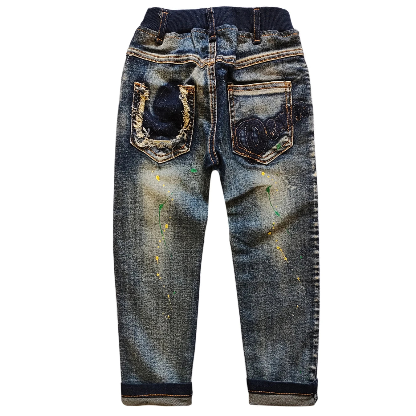 5062 3-5 YEARS Broken Bag Skull kids jeans soft denim trousers children's  pants navy blue spring autumn  boys girls unisex