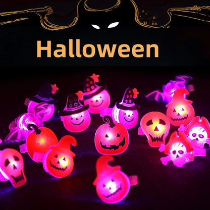 2024 Halloween LED Glow Ring Creative Ghost Skeleton Glow in the Dark Finger Ring Toy Lights Christmas Jewelry Party Gifts