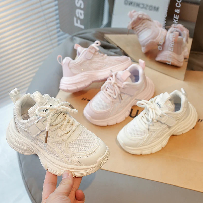 Playful Pink Beige Girls School Sneakers