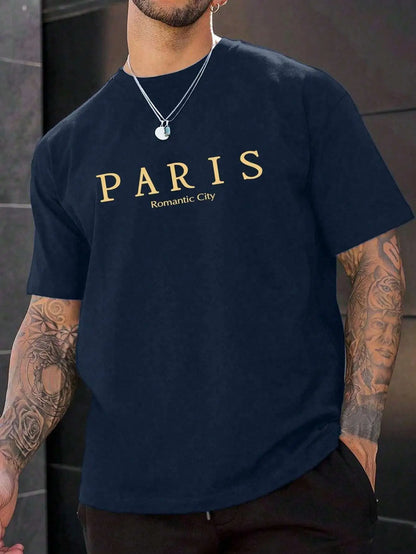 Paris Romantic City Letter Graphic Print Tees Men T-Shirt Summer Loose Clothing Loose Cotton Oversize Tshirt Street Soft Tops