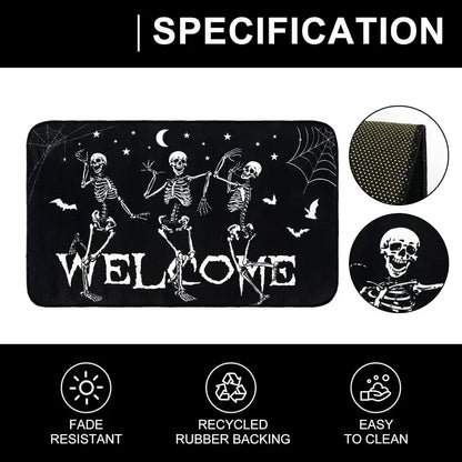 Halloween Dancing Skeletons Door Mat Spooky Skull Non-Slip Welcome Entrance Rugs Kitchen Bedroom Living Room Carpet Decoration