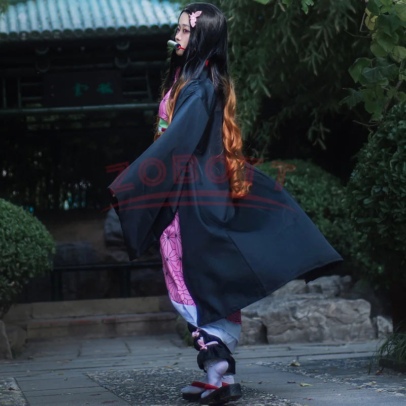 Anime Demon Slayer Nezuko Cosplay Costume Kimono Kimetsu No Yaiba Kamado Nezuko Costume Wig Womens Girls Kimono Uniform Clothes