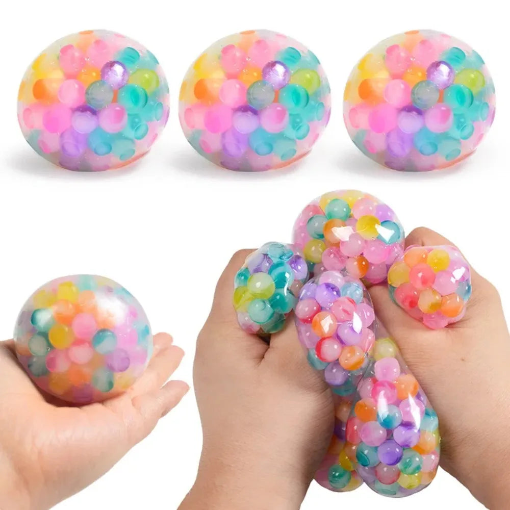 The Rainbow Bead Pressure Reducing Ball Squishy Fidget Toys Funny Stress Reliever Reduce Pressure Prop for Childrens and Adults