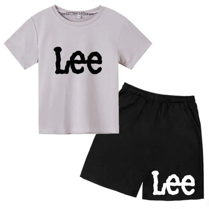 Kids L-Letter Print Summer Breathable T-shirts+Shorts 2pcs Sports Suits 2-13Years Boys Girls Outfits Sets Children Clothes