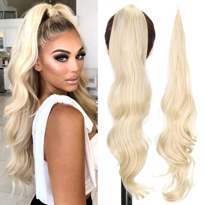 32Inch Synthetic Ponytail Hair Extensions Flexible Wrap Around False Tail For Women Natural Wavy Pony Tail Hairpiece Daily Use