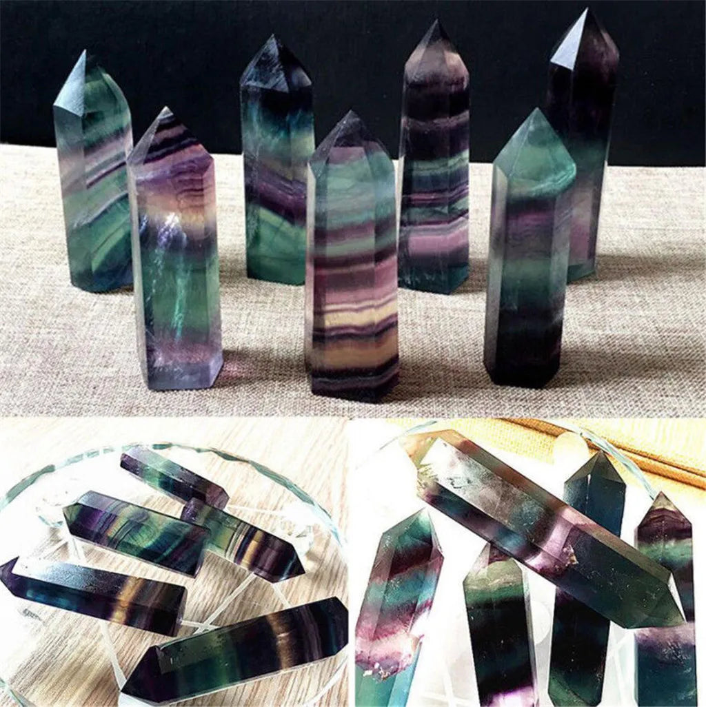 Natural Colorful Striped Fluorite Crystal Wand 4-7CM