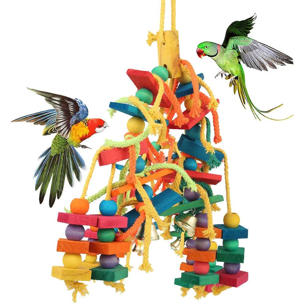 Wood Parrot Bird Toys Love Bird Cage Funny Training Bird Toys Cotton Rope Parrot Toy Bite Resistant Bird Tearing Toy Pet Product