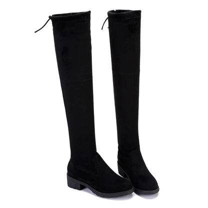 Women's Over The Knee Lace Up Winter Boots - Chunky Heels