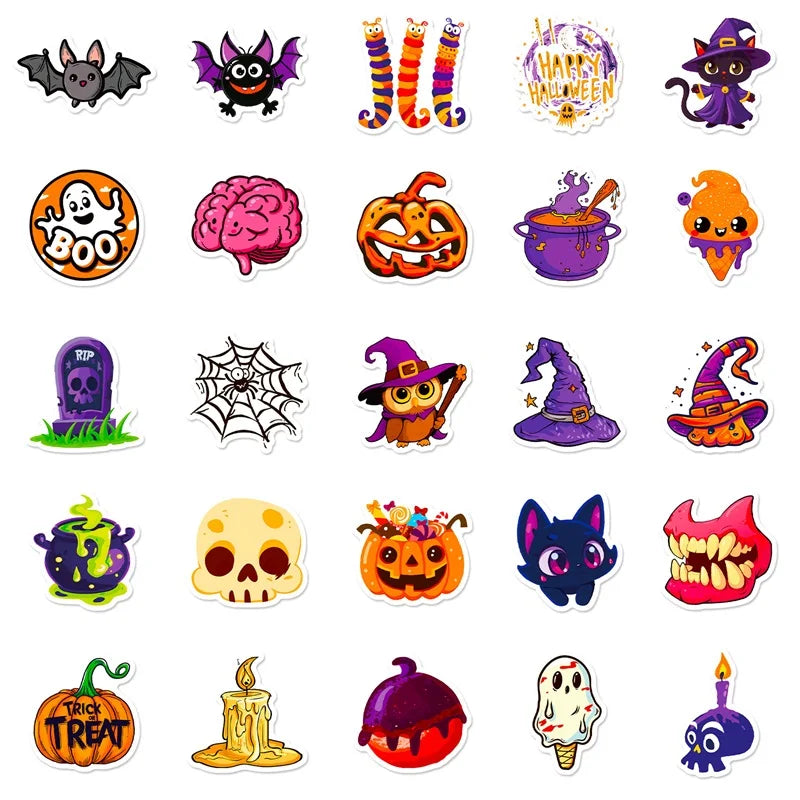 50PCS Cute Halloween PVC Sticker Aesthetic Decoration Scrapbooking Korean Stationery Hand Accounting Tools Supplies for Kids