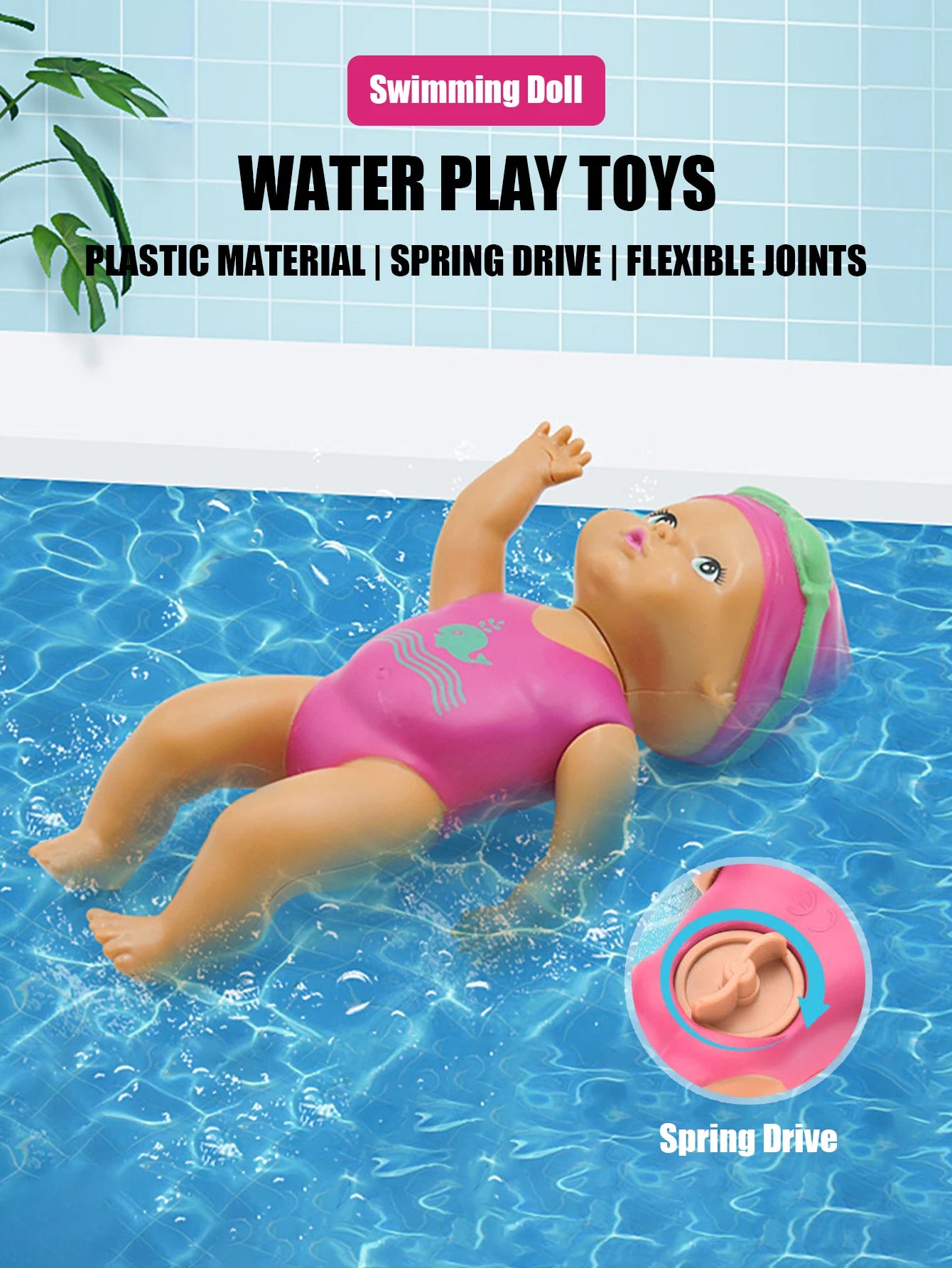 1pcs 6 Inch Mini Swimming Doll Kids Bathroom Bath Toy Baby Bathtub Toy on chain automatic Swimming Little Doll