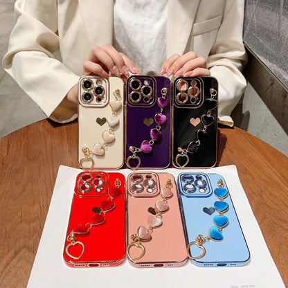 Luxury Soft Love Heart Bracelet Phone Case For iPhone 11 12 13 14 15 Pro Max XS X XR 7 8 Plus SE 2020 2022 lint Bumper Cover