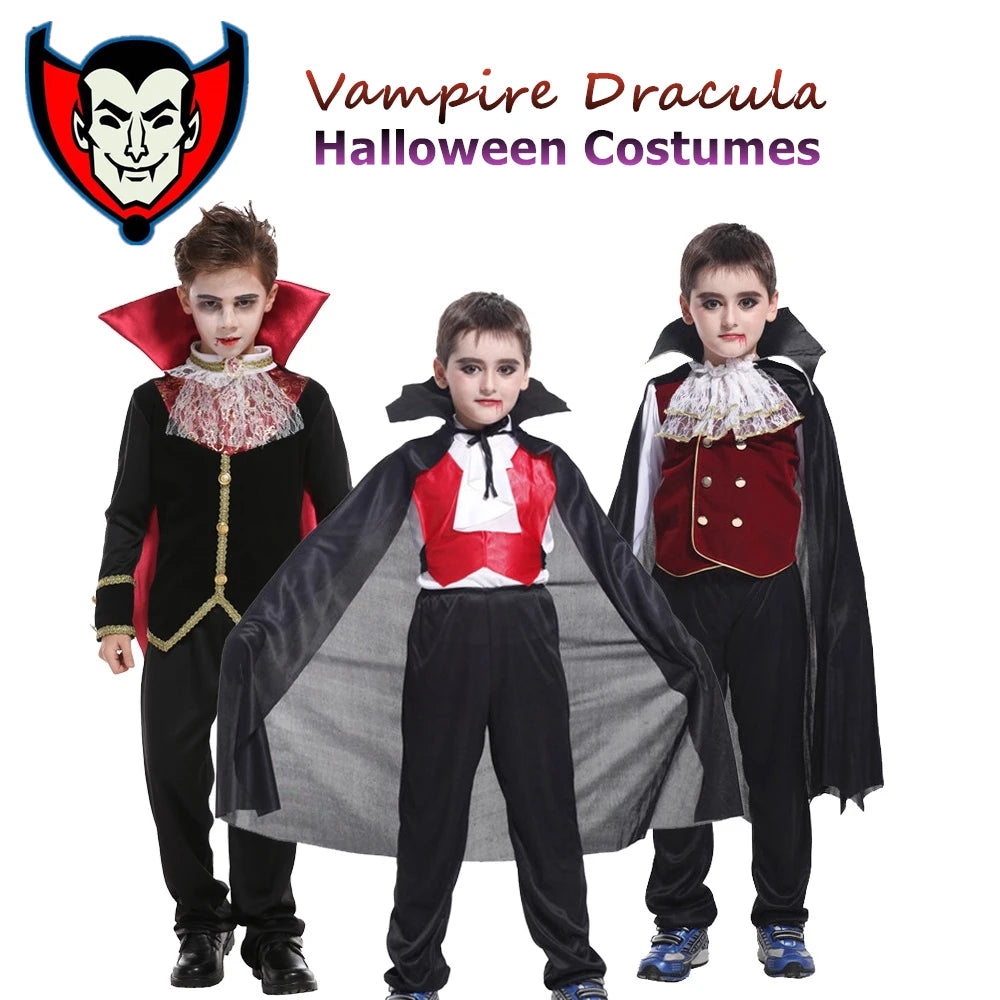 Vampire Dracula Cosplay Dress Up Costumes For 5-10 year old Boy Halloween Vampire Cape Kids Role Play Carnival Party Clothes