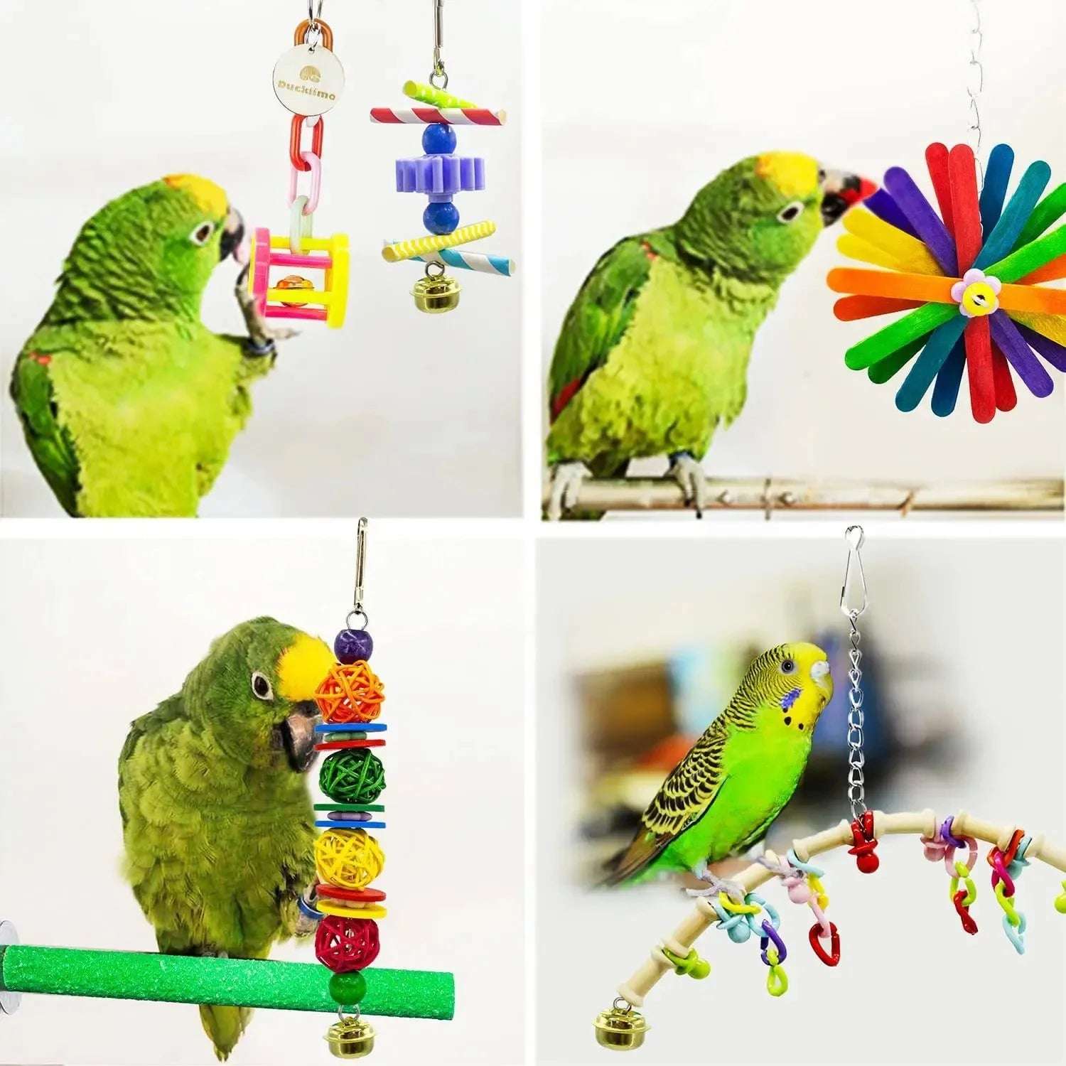 15pcs Packs Toy Set for Parrots Variety of Toys for Bird Cage Accessories Safe and Durable Bird Toys for Cockatiels Parakeets