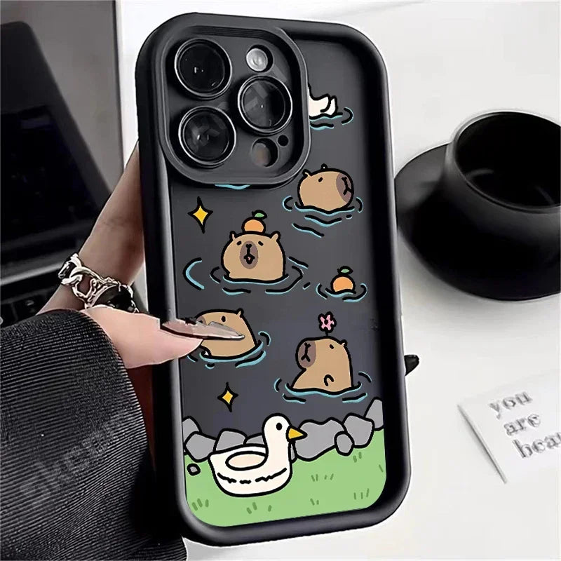 Playful Capybara Silicone Phone Case for iPhone 15-7