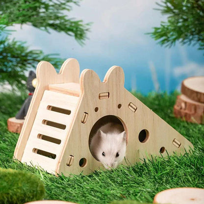 Hamster House Guinea Toy Wood Hideout Wooden Cabin Maze Cage Hidepets Toys Animal Place Hiding Platform Decor Enrichment