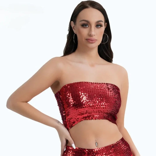 High Elasticity Sequin Strapless Performance Top